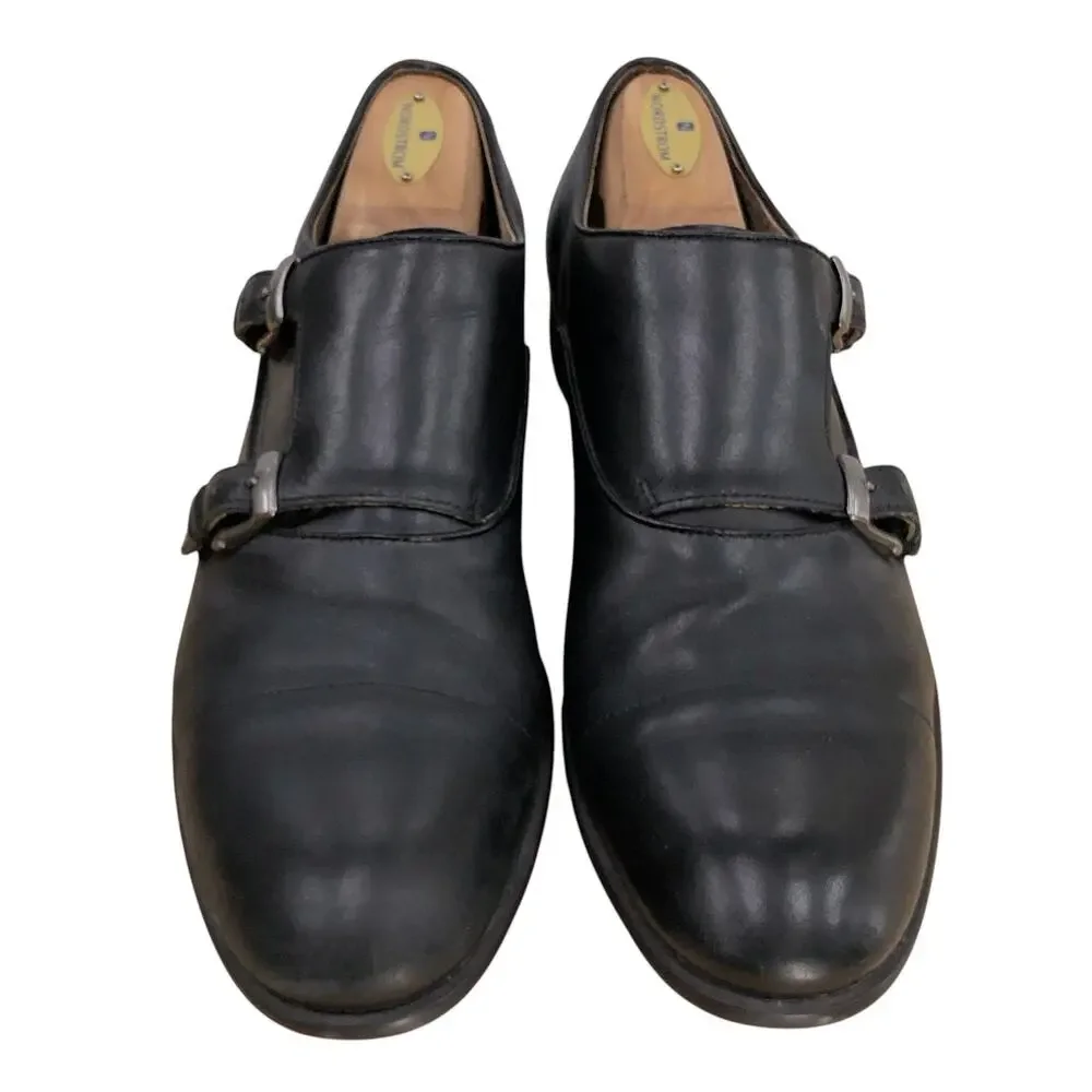 John Varvatos Shoes Mens 9.5M Double Monk Strap Cap Toe Black Leather Dress